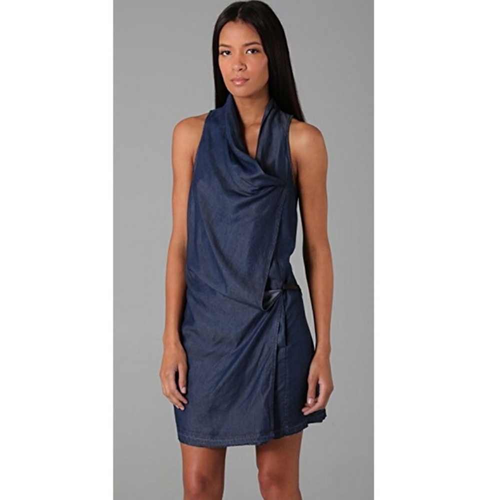 Helmut Lang Chambray Silky Wash Wrap Front Dress